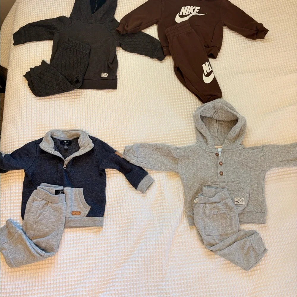7 For All Mankind, Nike, Carters OshkoshKids Matching Sets - Blue, Tan, and Gray - Picture 2 of 5